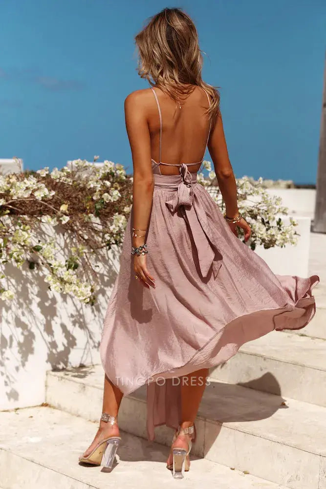 Elegant Halter Neck Cutout High - Slit Maxi Dress Prom Dress
